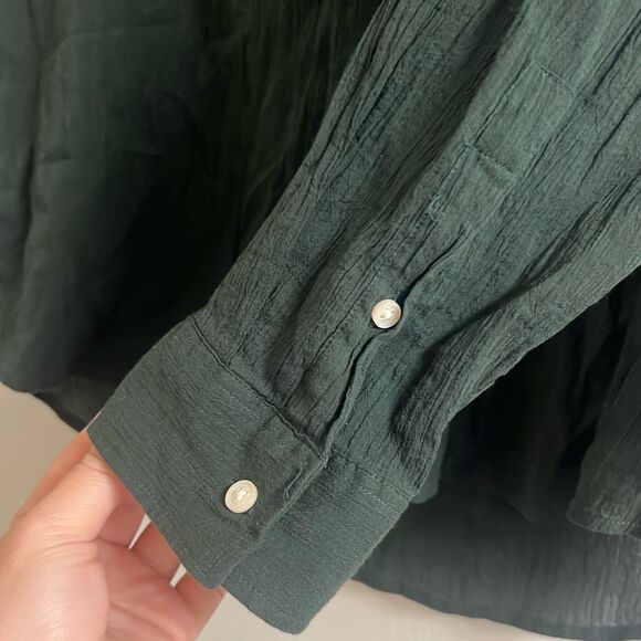 ✨Zara Emerald Green Gauze Button Down Linen/Cotton Sz XXL Shirt✨ - Picture 4 of 5